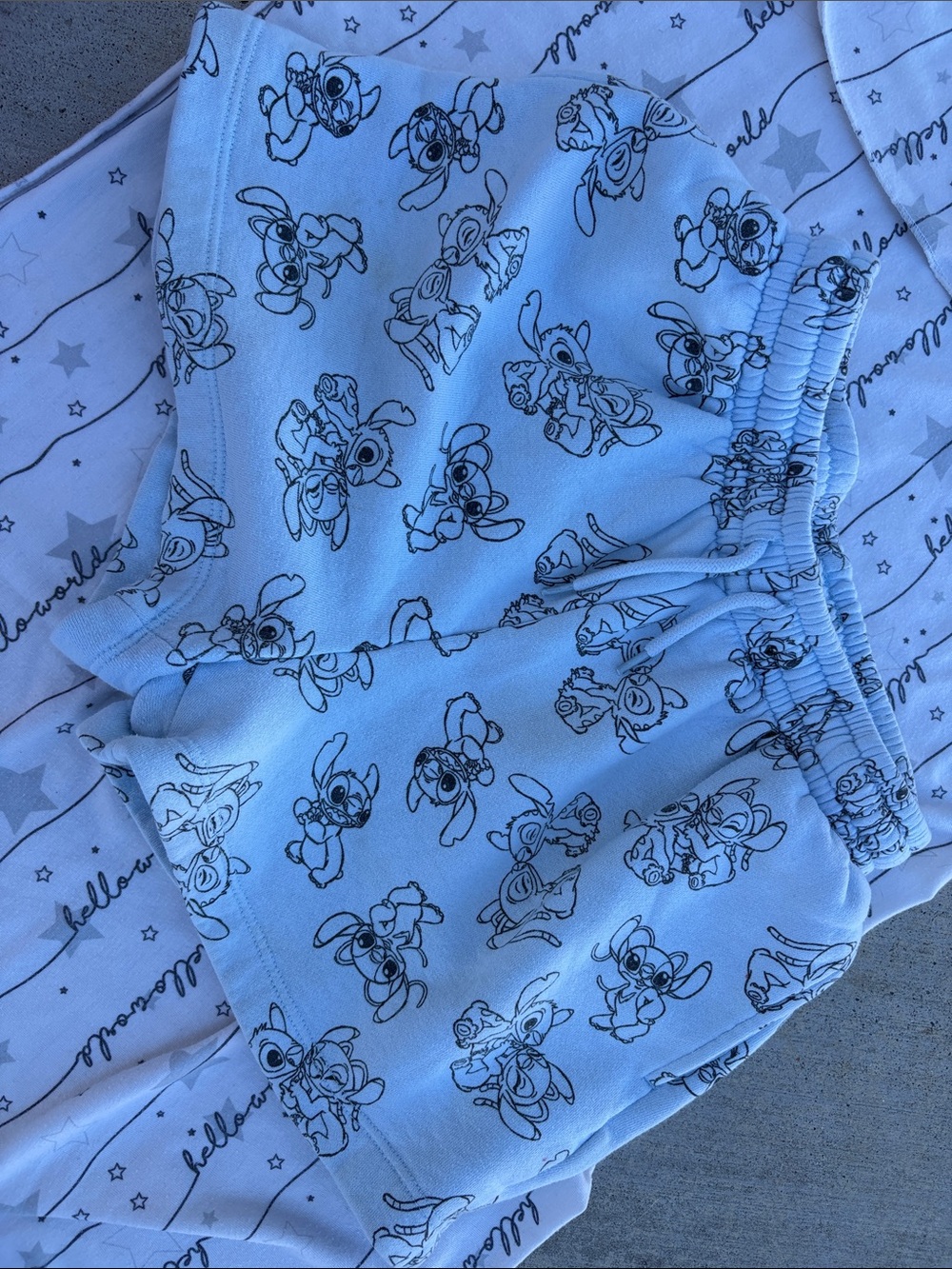 Sleeping shorts, Light Blue Sherpa-Lined with Stitch Print